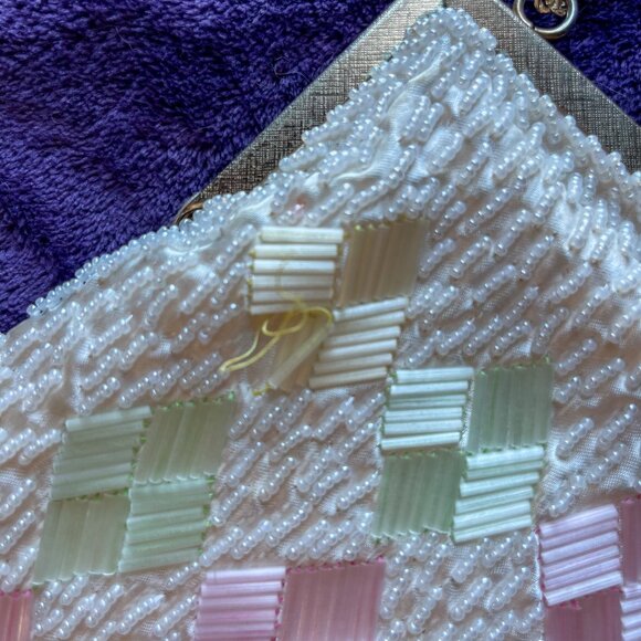 Vintage White Beaded Evening Bag - Picture 3 of 5
